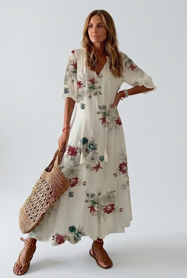 Élodie™ — Elegant blomstret maxikjole i fløjlsblødt stof