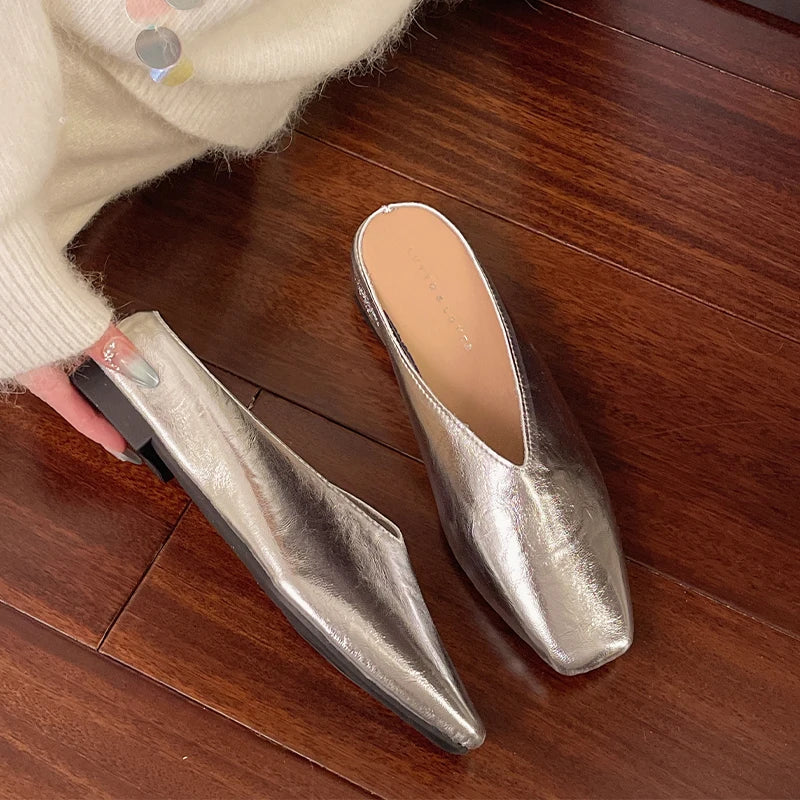 Beatrice | Metallic mules med firkantet tå