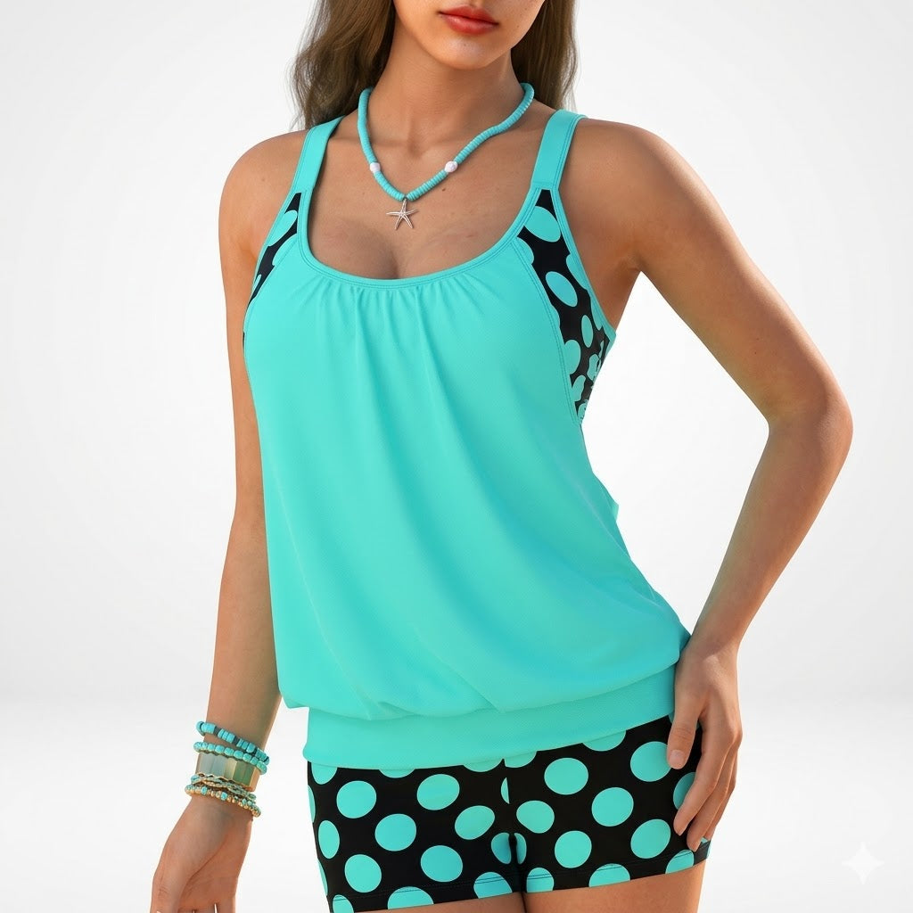 Yolène™ — Tankini i to dele med prikker i glad strandstil