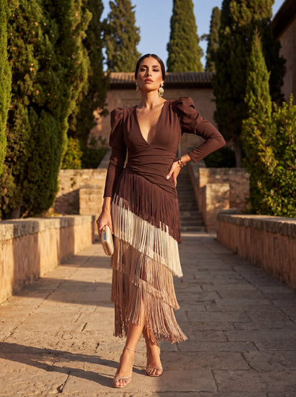 Udsvingskjole med elegante frynser - Maison Claire et Sylvie