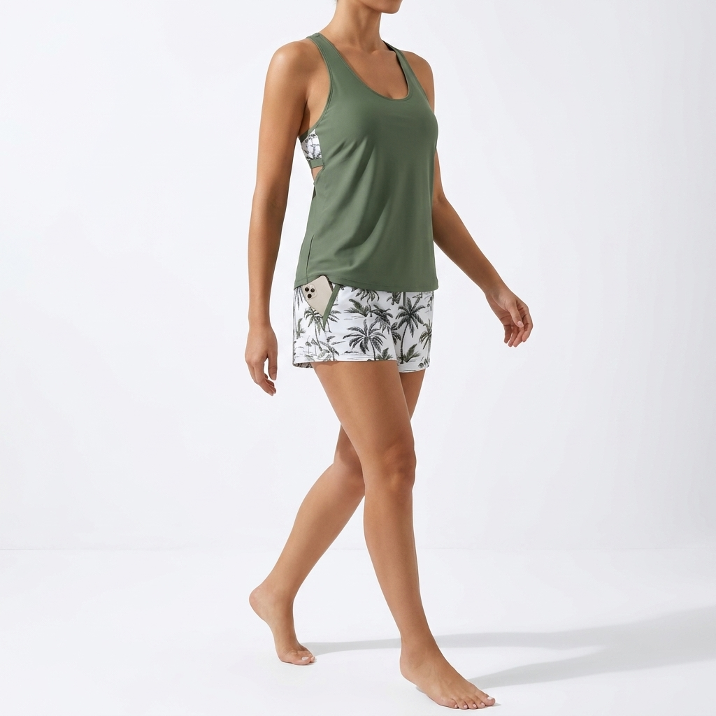 Natéline™ — Tredelt tankini-sæt med bandeau-top og shorts