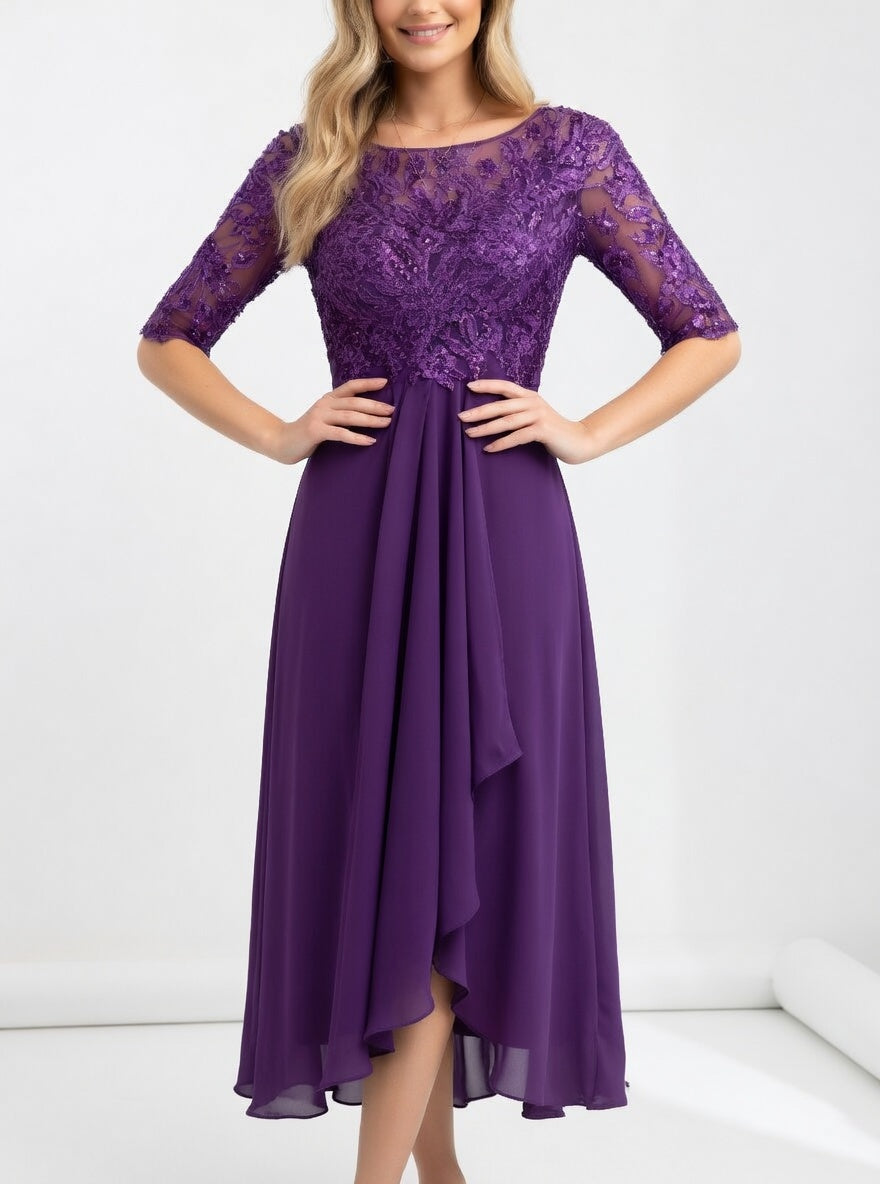 Séraphine™ — Elegant midikjole i blonde med tidløs charme