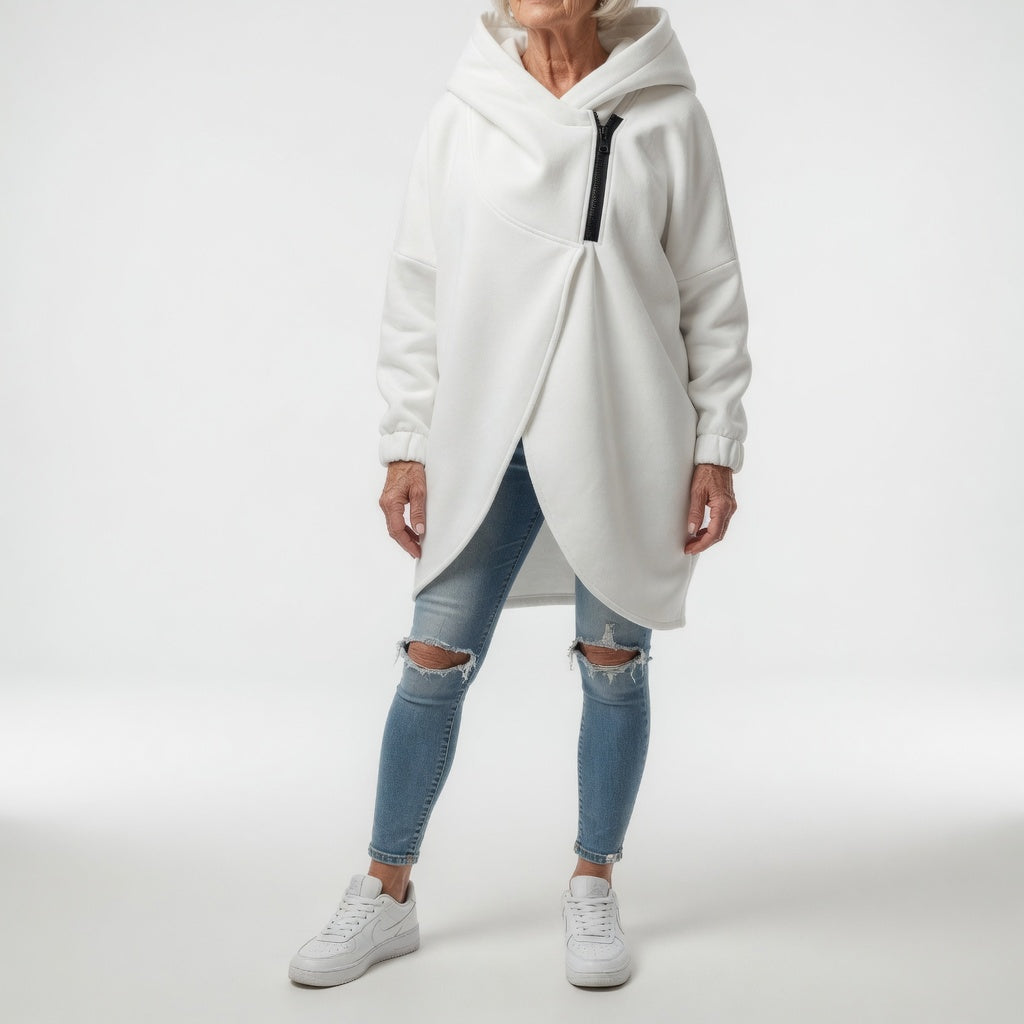 Doriane™ — Hyggelig asymmetrisk sweatshirt med lynlås i urban stil