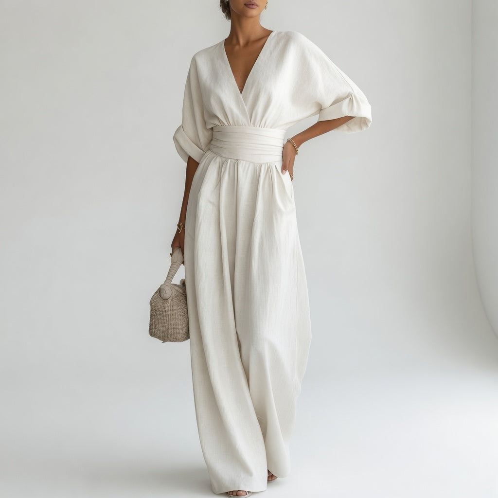 Blandine™ – Vid jumpsuit med V-hals og naturlig flydende elegance