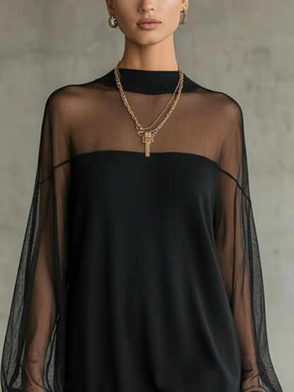 Amélie™ | Elegant sort minikjole med net-ærmer
