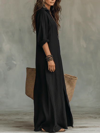 Soline™ | Lang sort maxikjole med knapper