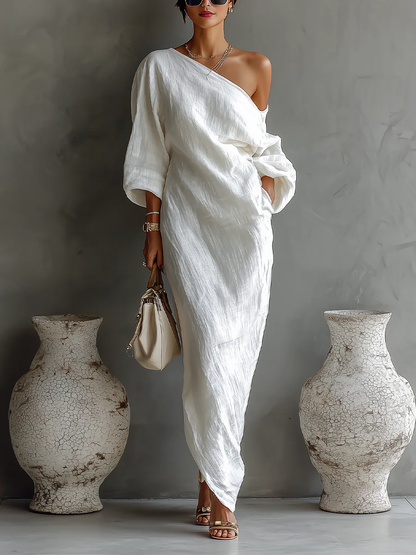 Elise™ | Elegant hvid maxikjole med bare skuldre