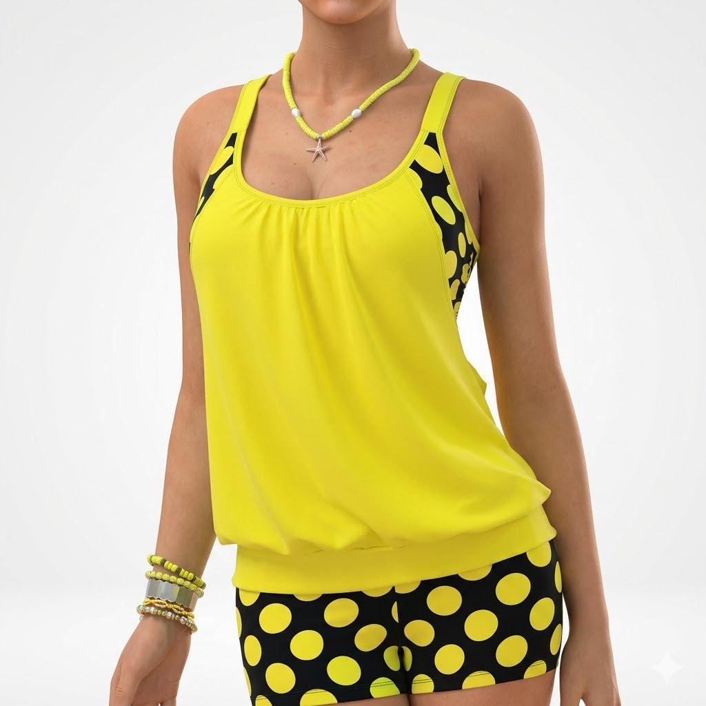 Yolène™ — Tankini i to dele med prikker i glad strandstil