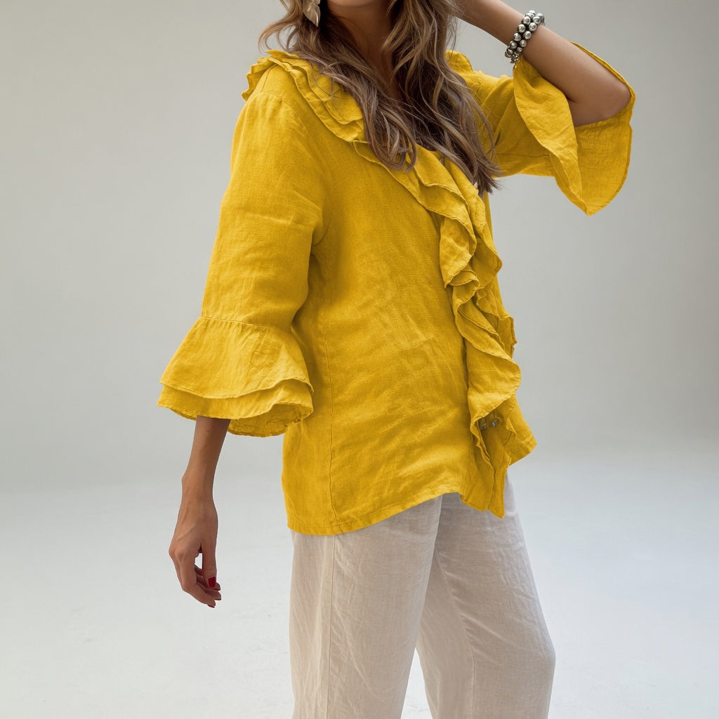 Apolline™ — Elegant flydende bluse med flæsekrave