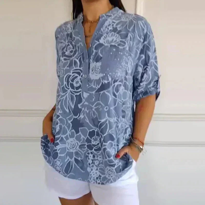 Coralie™ — Elegant bluse med raffineret print