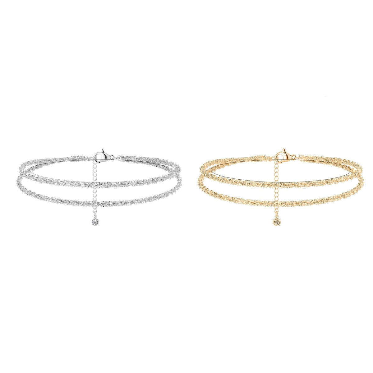 Dorelle™ — Ankelkæde med dobbelt kæde i guld og sølv, minimalistisk elegance