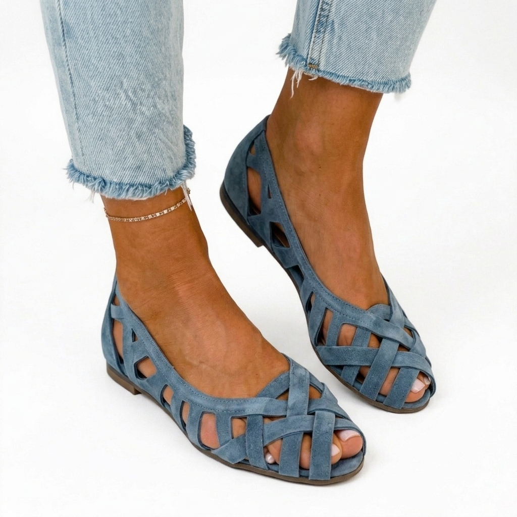 Tressaine™ — Flad flettet sandal med åben tå og burdesign