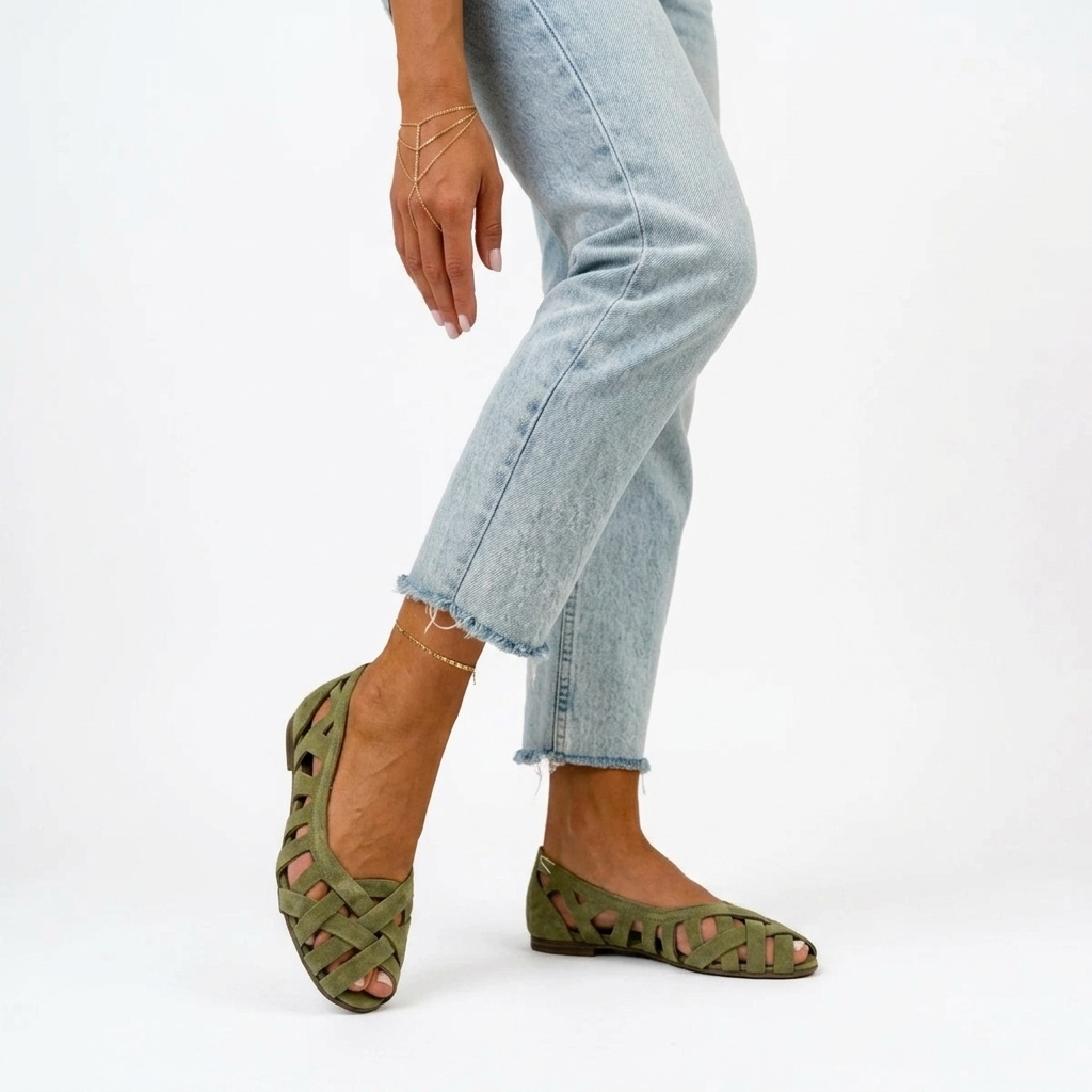 Tressaine™ — Flad flettet sandal med åben tå og burdesign