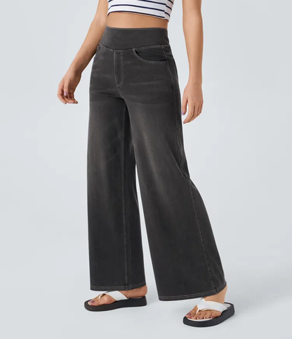 Meget elastiske jeans med vide ben og høj talje