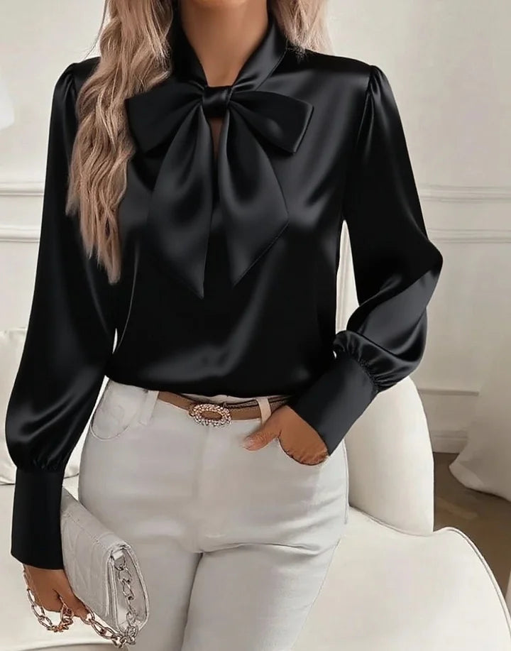 Élodine™ — Elegant satinbluse med lange ærmer