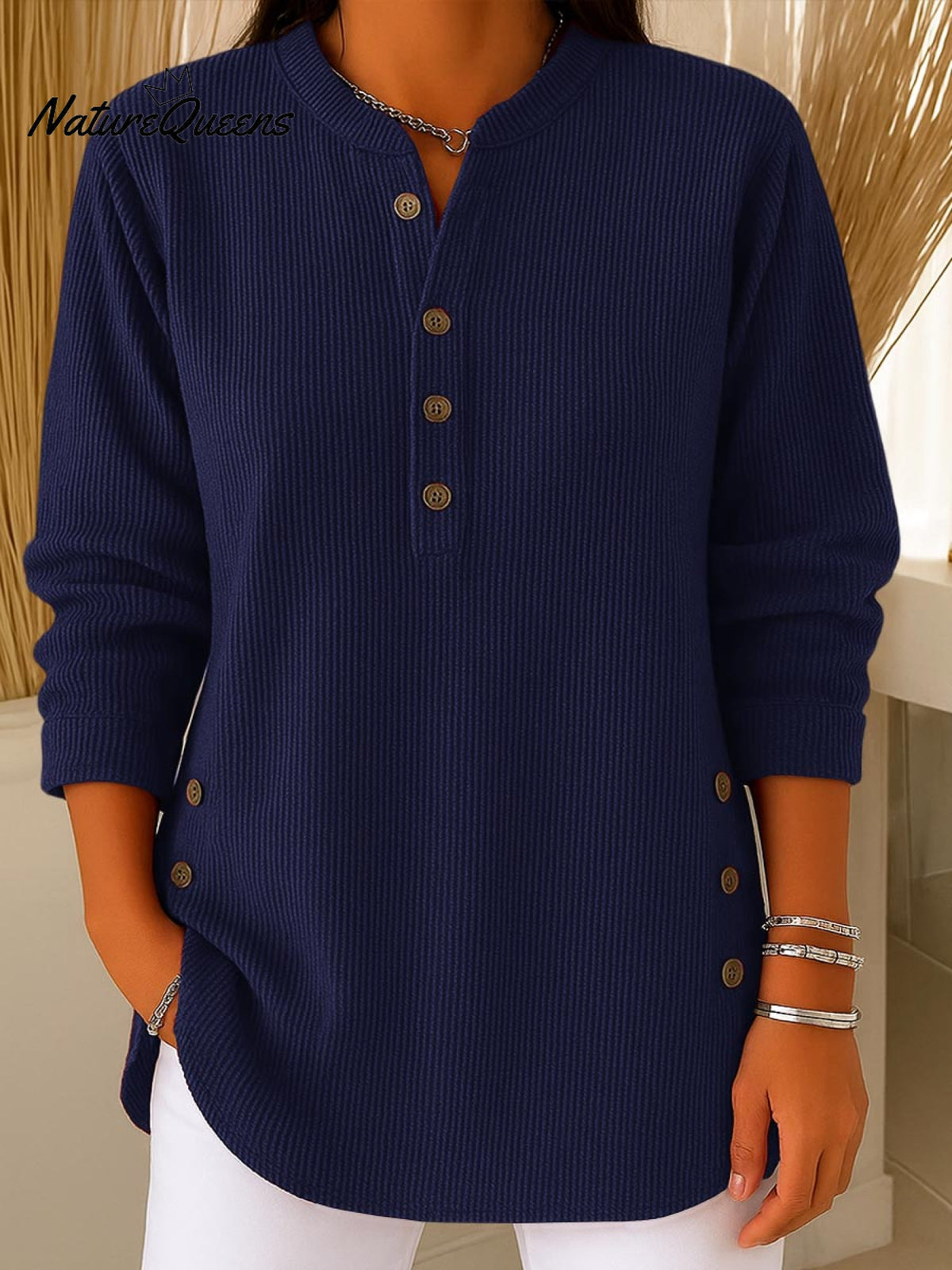 Sandrine™ — Faldende tunika med knapper i afslappet elegance