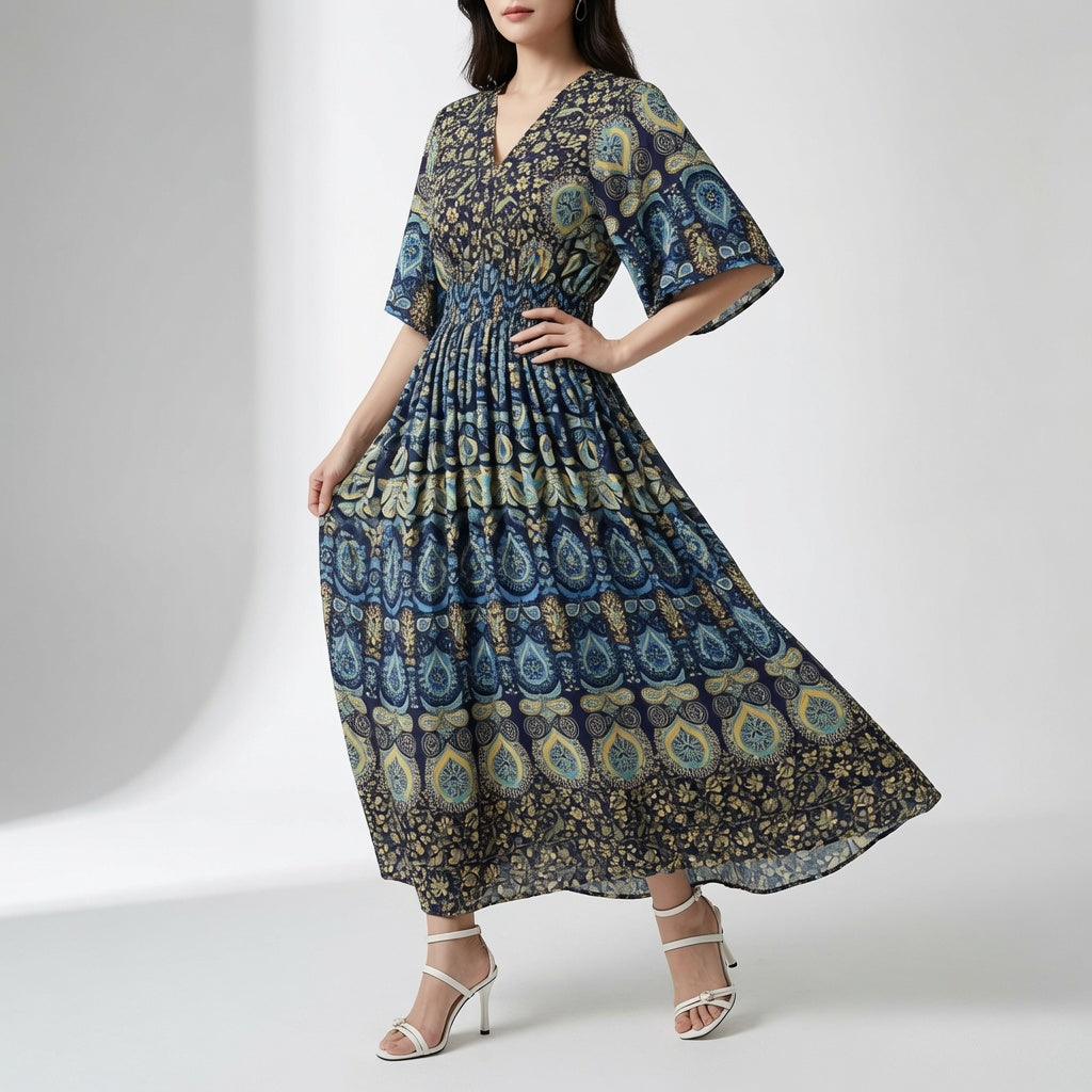 Orientale™ — Elegant maxikjole i bohemestil med etnisk print