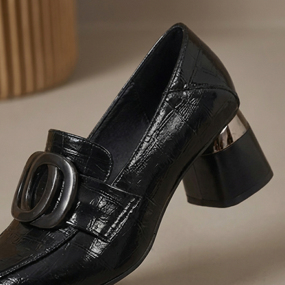 Læderloafers med hæl Valora
