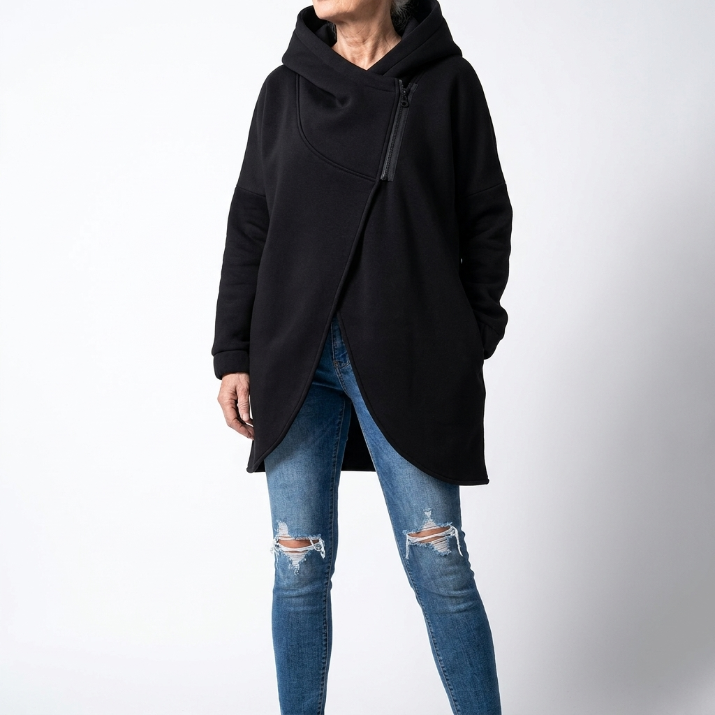 Doriane™ — Hyggelig asymmetrisk sweatshirt med lynlås i urban stil