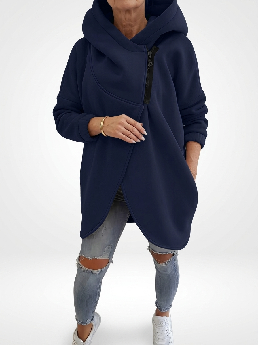 Doriane™ — Hyggelig asymmetrisk sweatshirt med lynlås i urban stil