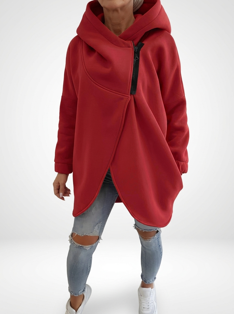 Doriane™ — Hyggelig asymmetrisk sweatshirt med lynlås i urban stil
