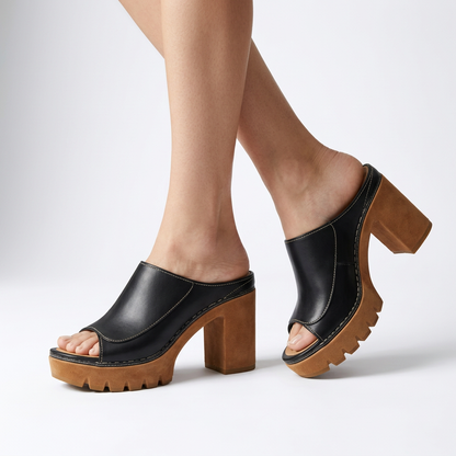 Cléophée™ — Mule med blokhæl og tandet plateausål i urban stil