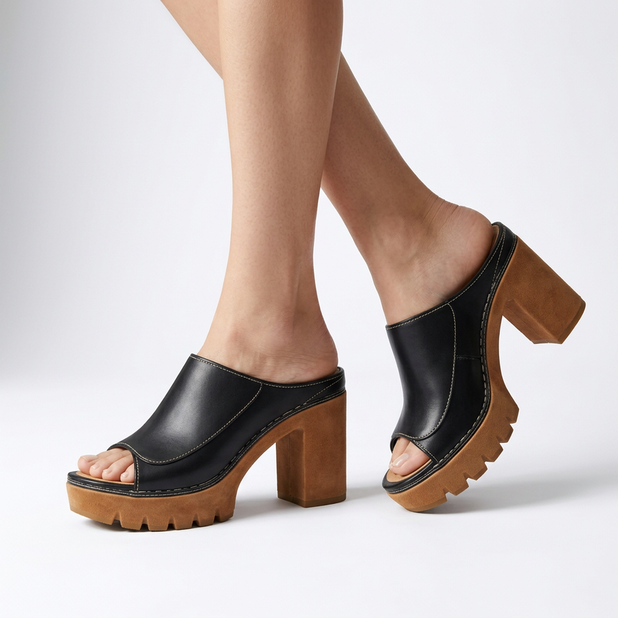 Cléophée™ — Mule med blokhæl og tandet plateausål i urban stil