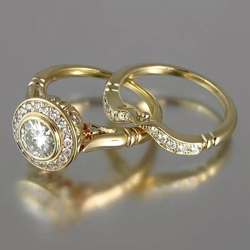 Vintage-ringsæt i guld med zirkonia