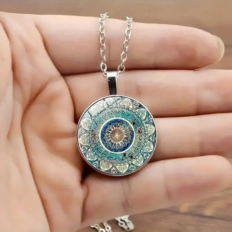 Elegant rund blå mandala-halskæde