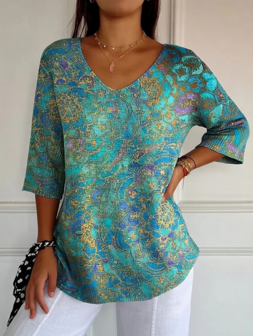 Bérangère™ — Elegant flydende bluse med raffineret print
