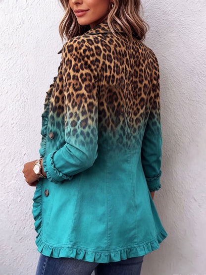 Cassandre | Leopardblazer med farveovergang og flæser