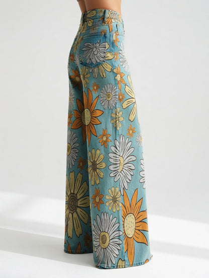 Florivane™ — Elegante retrobukser med vide ben og blomsterprint