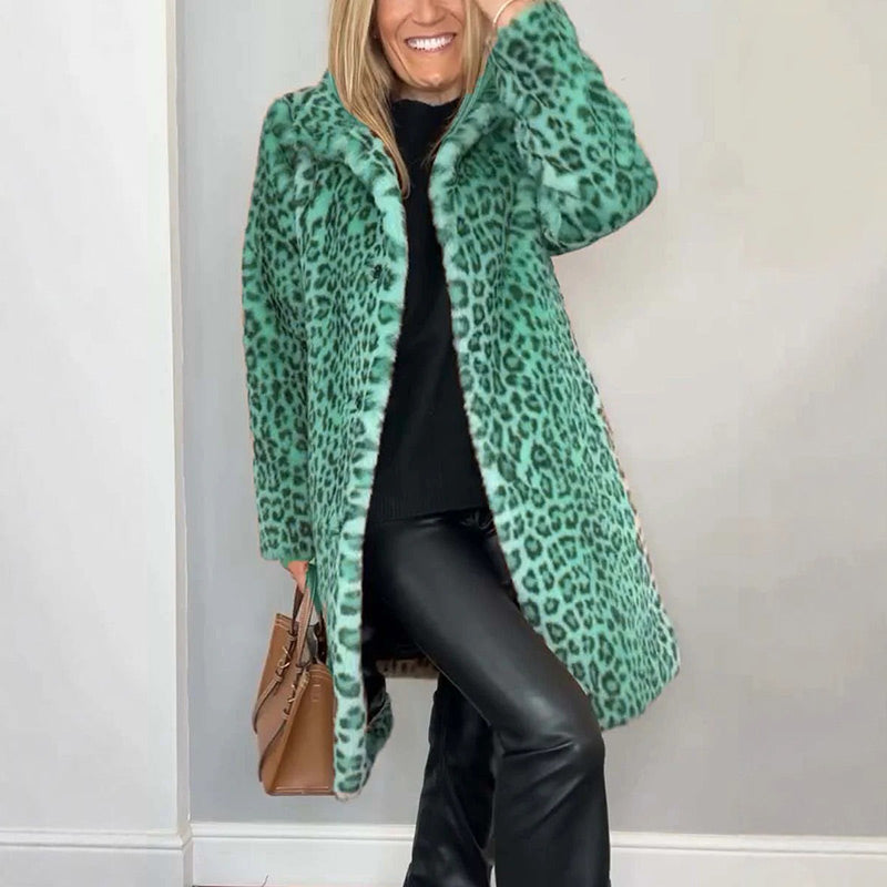 Séverine™ — Elegant halvlang jakke med leopardprint
